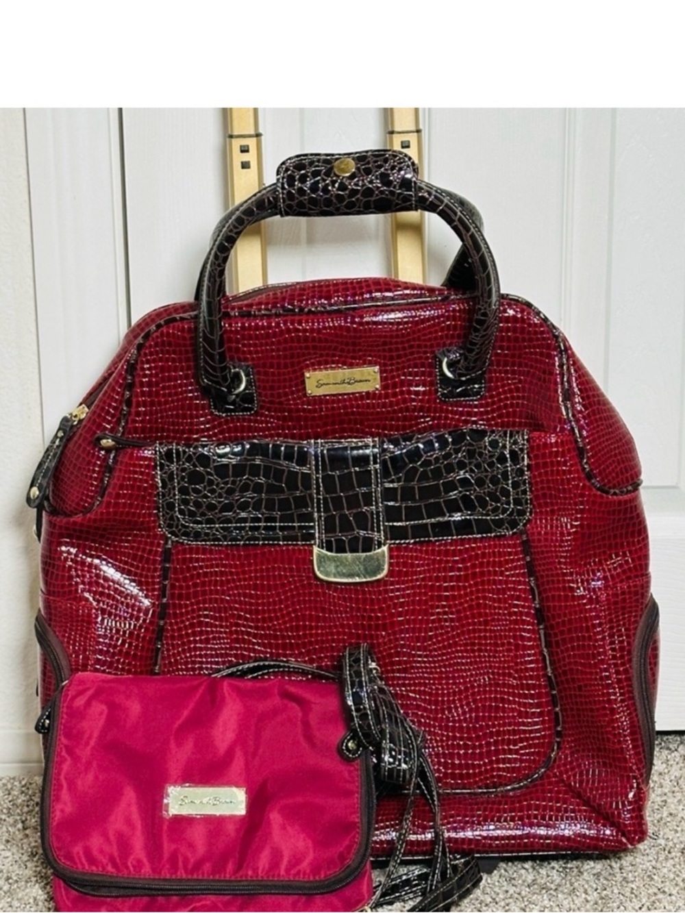 SAMAMTHA BROWN Elegant Red Crocodile-Embossed Travel Bag Set New Crossbody Bag